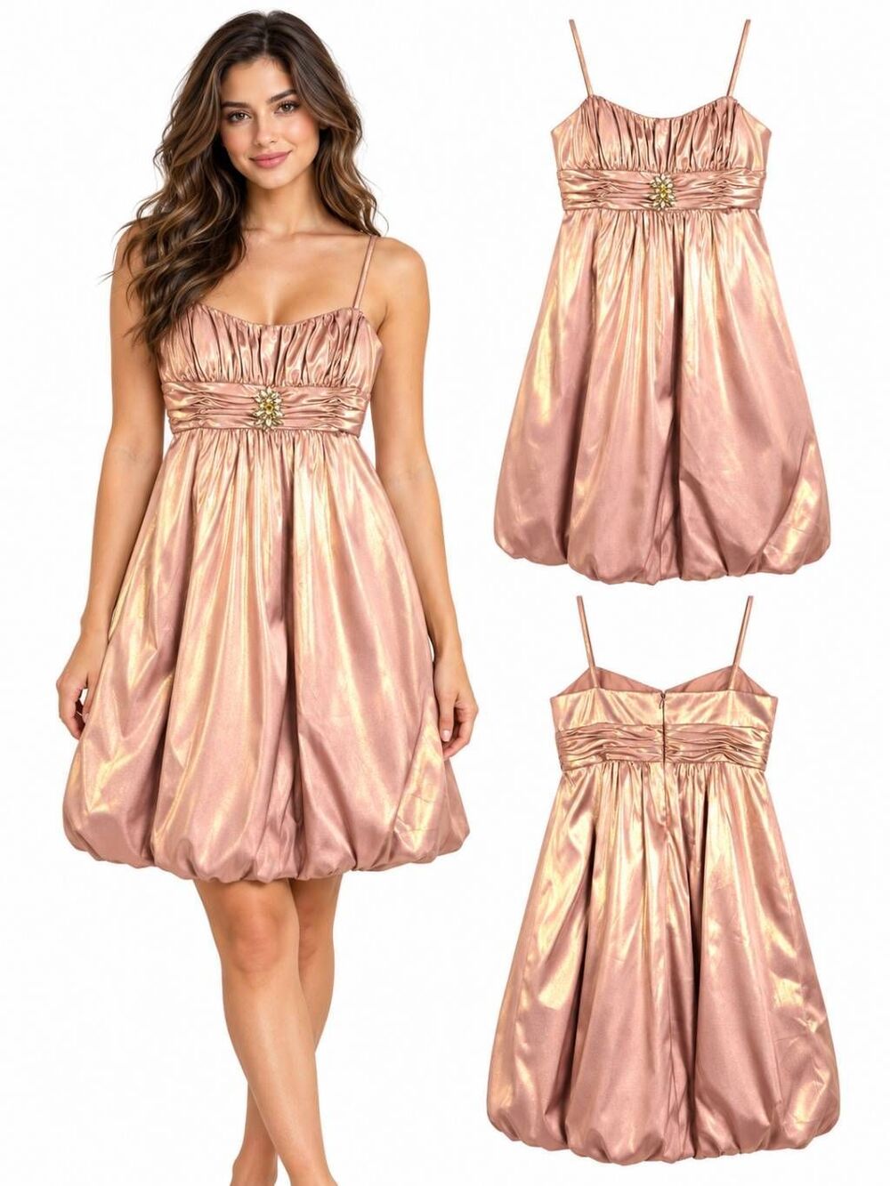 Dave & Johnny 9/10 Rose Gold Jeweled Bubble Hem Dress